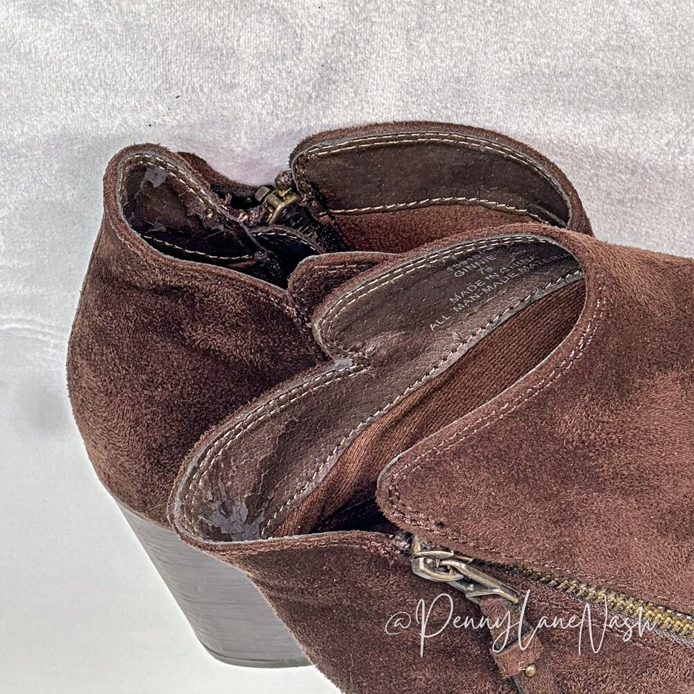 Michael Shannon Suede Ginnie Ankle Booties Size 7.5 Dark Brown - Picture 7 of 11